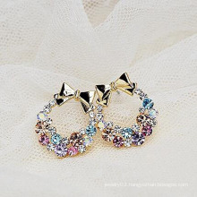 Fashion Fake Gold Round Design Hot Color Diamond Earrings